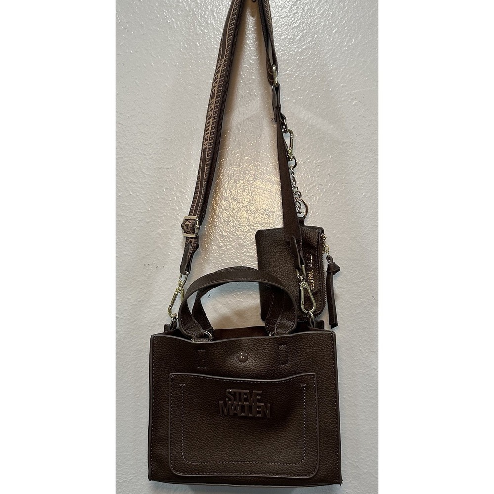 Steve Madden Crossbody Bag with Removable Strap & Mini Pouch Chocolate Brown